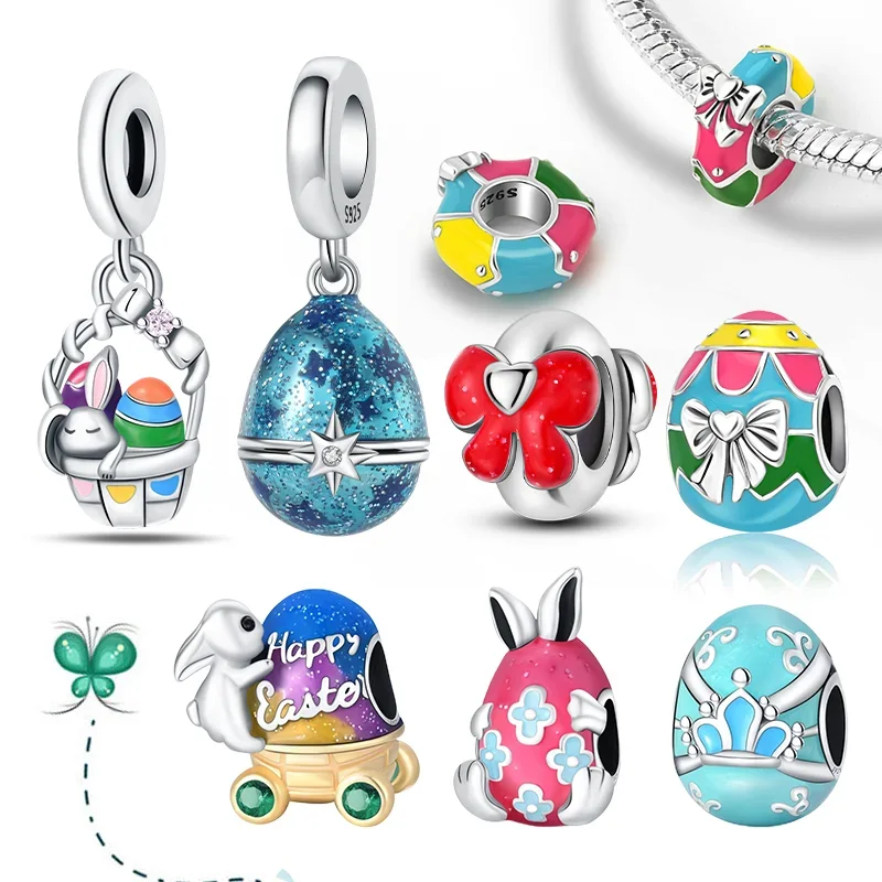 

Silver 925 Blue Star Easter Colorful Egg Charms Beads Fit Original Bracelets for Women Jewelry Party DIY Fine Gifts Accessories