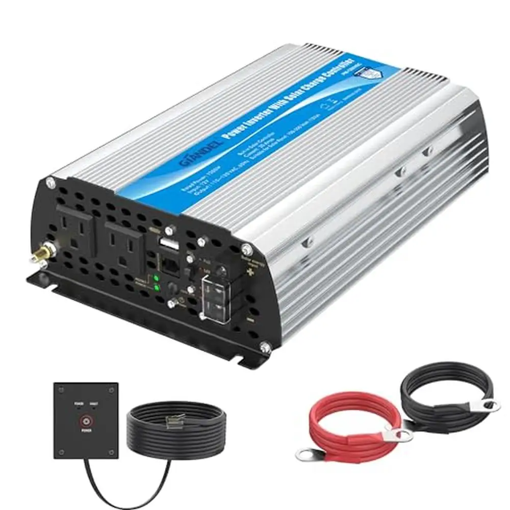 1200W Power Inverter DC12V to AC120V with Solar Charge Controller & Remote RV Truck