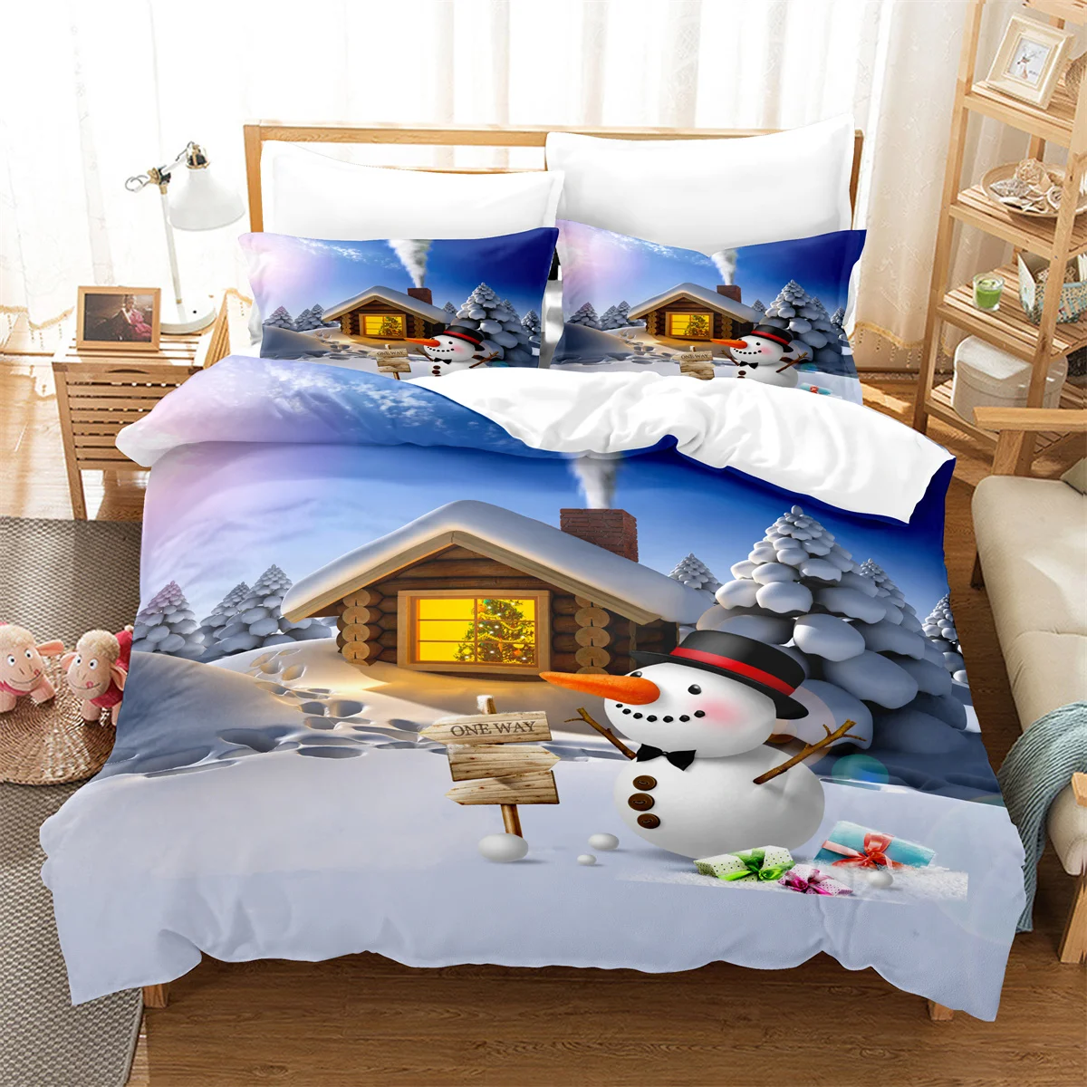 

Christmas Snowman Bedding Set Duvet Cover Holiday King Quilt Cover Christmas Decorative Children's Bedroom Hotel Duvet Cover Set