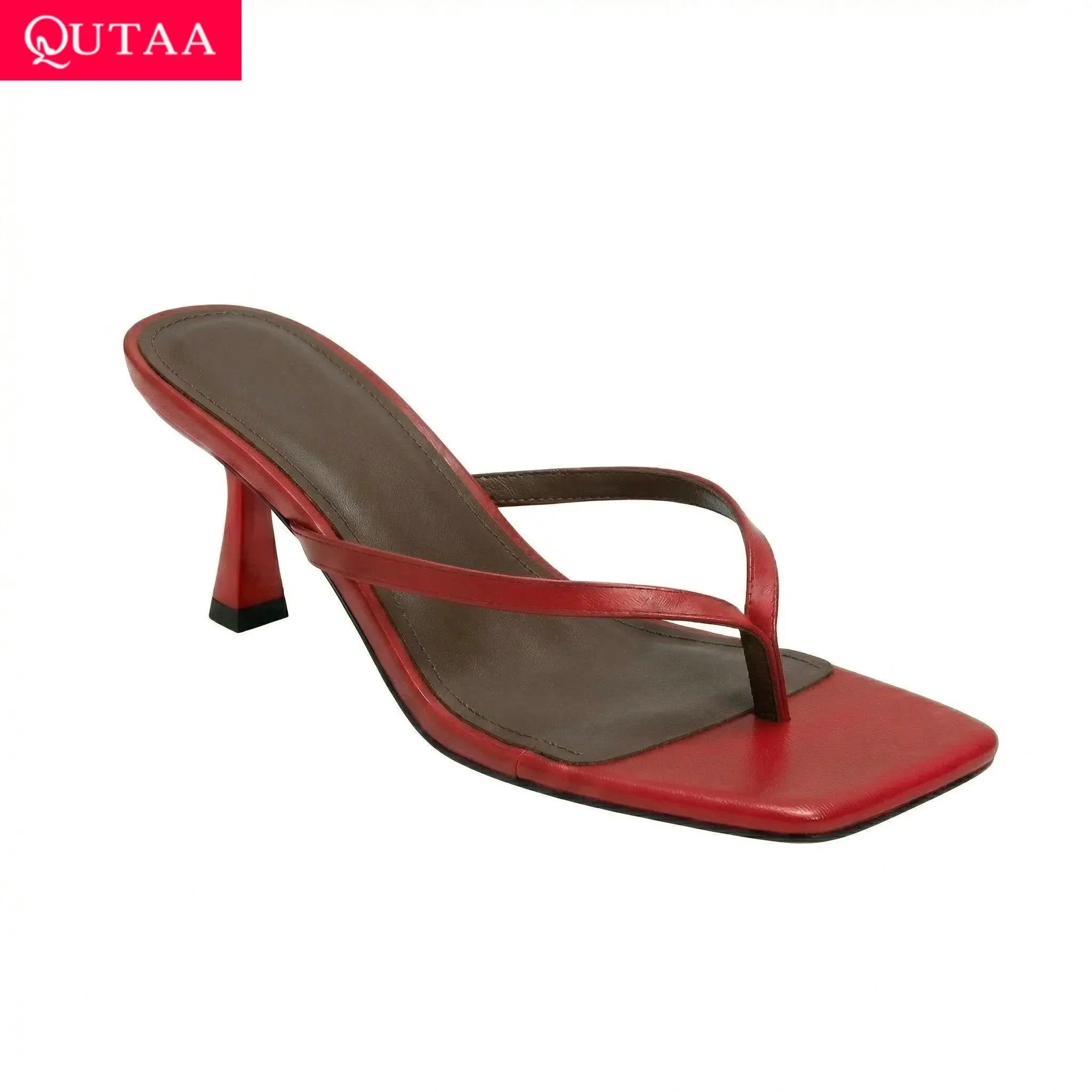 QUTAA News Fashion Flip-flops Women Summer Sandals Shoes High Heels Leather Square Toe Slingback Sandals Casual Shoe Dress 34-43