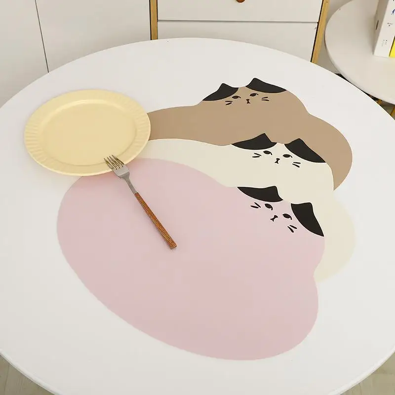 New Cute Cartoon  Leather Dining Table Mat Waterproof Oil Resistant No Washing Required Heat Insulated Japanese Style