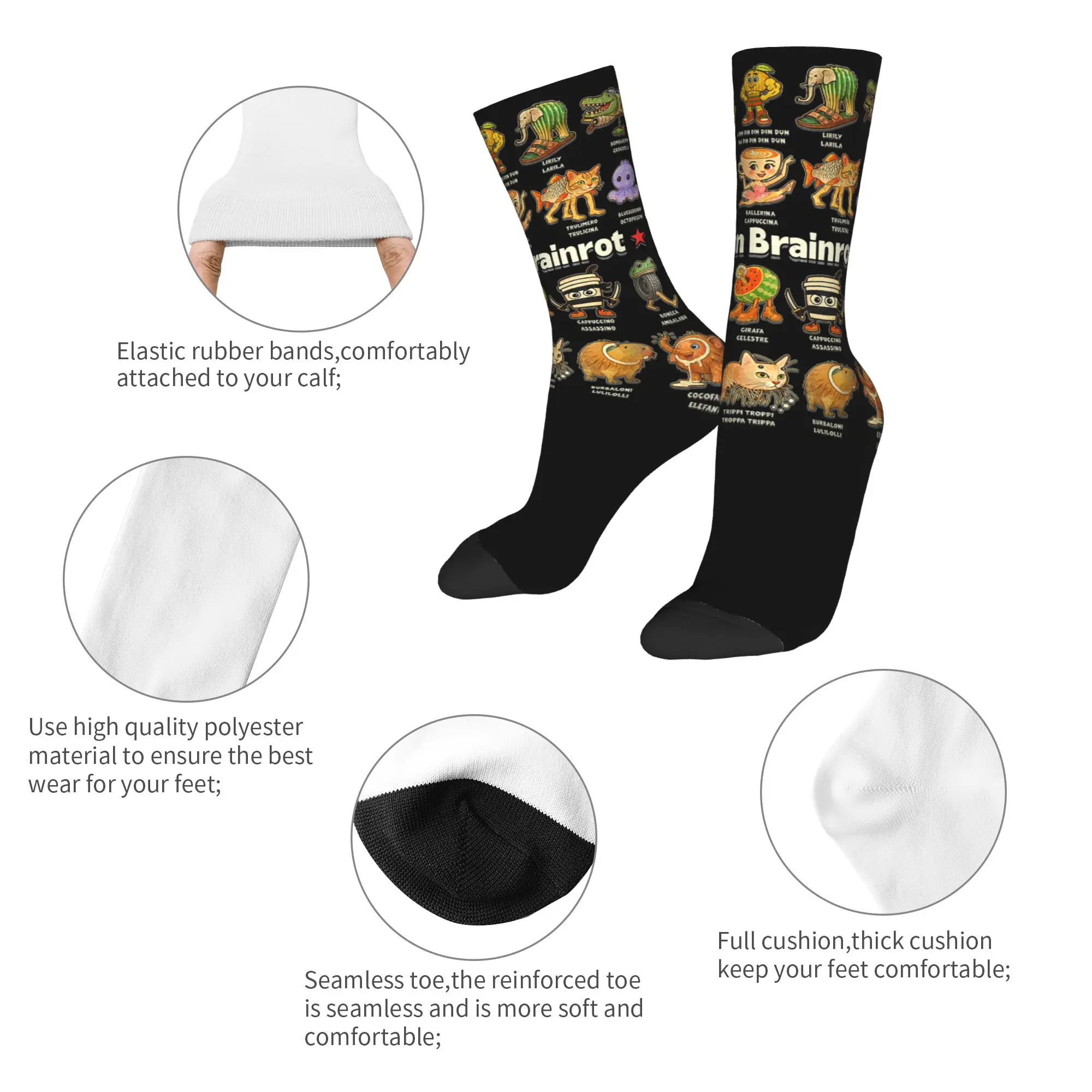 Winter Warm Casual Women Men Italian Brain Rot Characters Brainrot Socks  Non-slip Soccer Socks