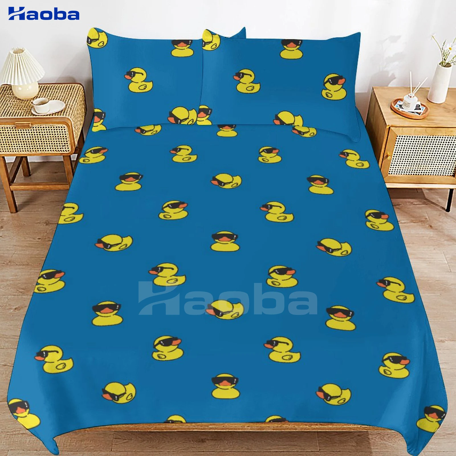 Little Yellow Duck Wearing Sunglass Three Piece Bedding Set Children Adults for Beds Quilt Covers Birthday Gifts for Women Men