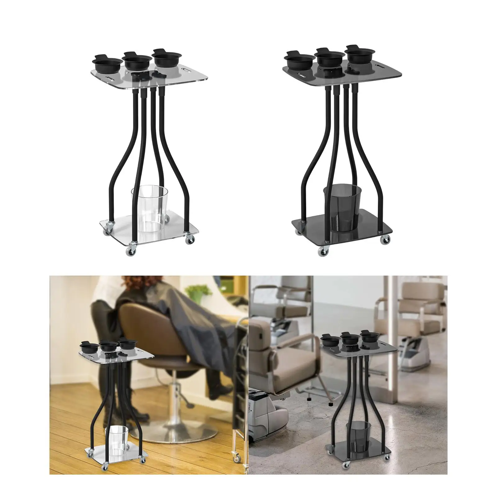 

Salon Tray Cart on Wheels Salon Trolley for Hair Salons Strudy Multifunctional Utility with 3 Bowls Rolling Cart with Wheels