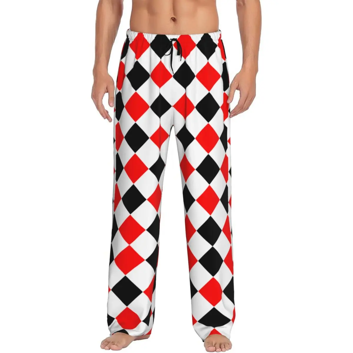 Mens Pajamas Pyjamas Pants Chess On Black White Red Lounge Pants Sleep Bottoms