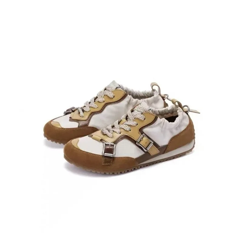 

New genuine leather retro sports German training buckle color matching fashionable casual Forrest Gump shoes for women