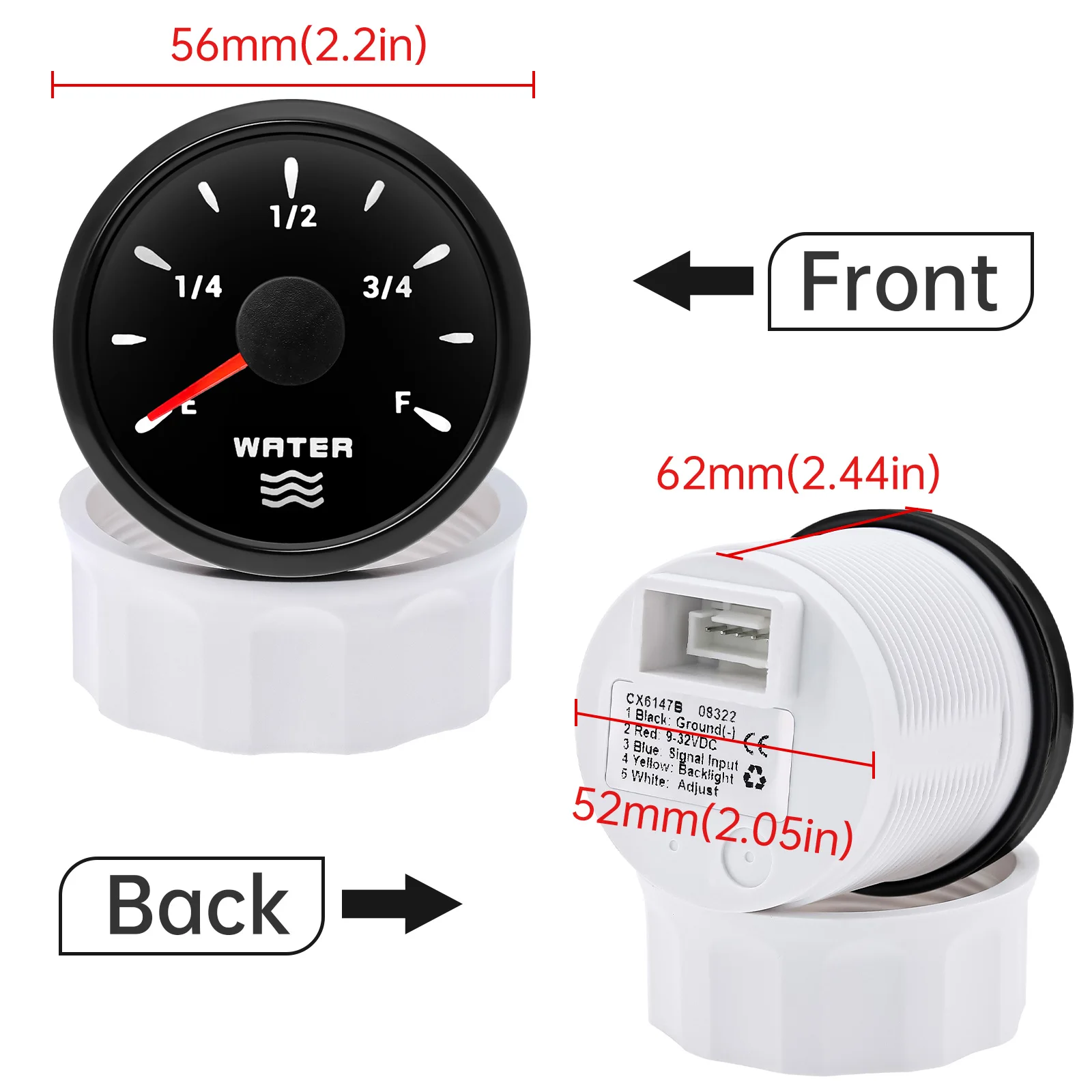 7 색 백라이트 및 수위 표시기, 52mm 0-190ohm, 100mm-500mm, 자동차 보트 마린 12V 24V