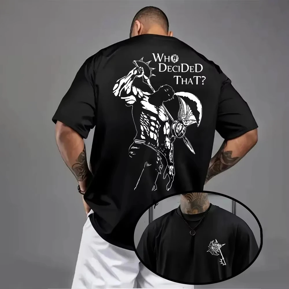 New Who Decided That? Warrior Print T Shirt Men’s and Women‘s Cotton Dark Gothic Streetwear 2026 Summer Casual Short Sleeve Tee.