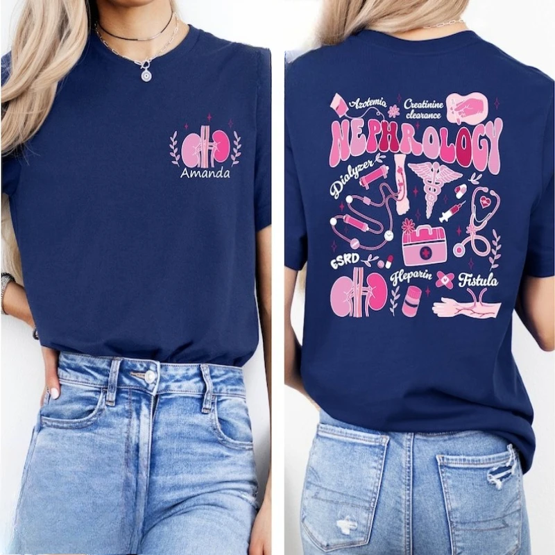 Novedad, camiseta personalizada con estampado de bolsillo para enfermera de diálisis, camiseta técnica de nefrología personalizada, camisetas estampadas de manga corta que combinan con todo