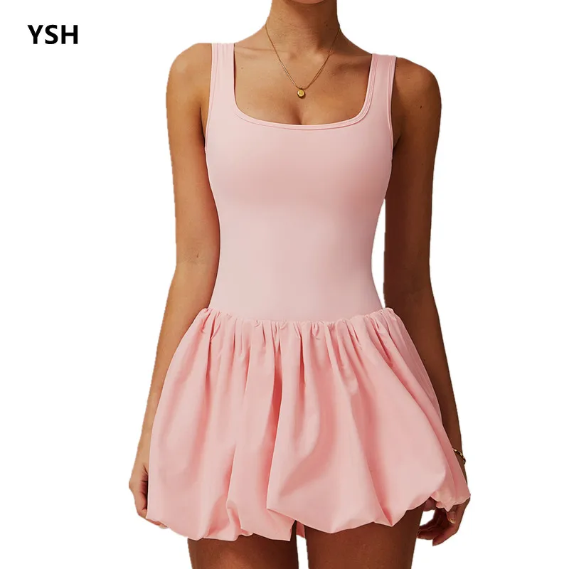 

YUSHUHUA Pleated Fluffy Skirt Yoga Dress Fashion Summer Running Sports Dresses Outdoor Tennis Skirts Running Dress Golf Gym Wom