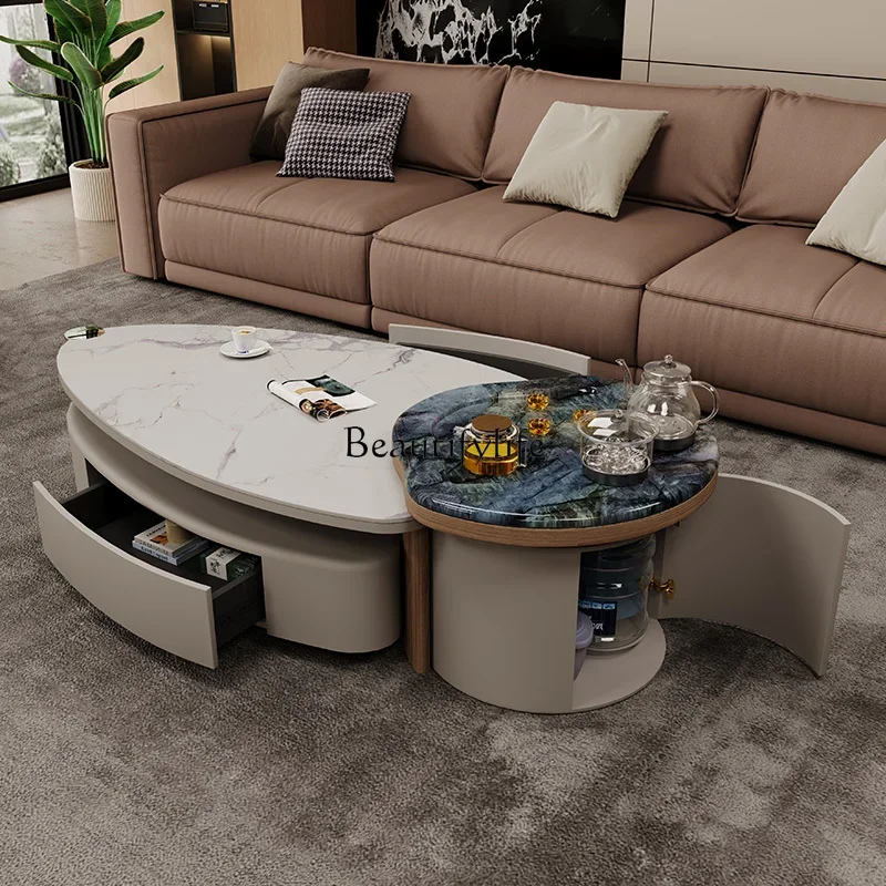 

LXItalian light luxury minimalist multi-functional small tea table household luxury stone rock slab tea integrated kung fu table