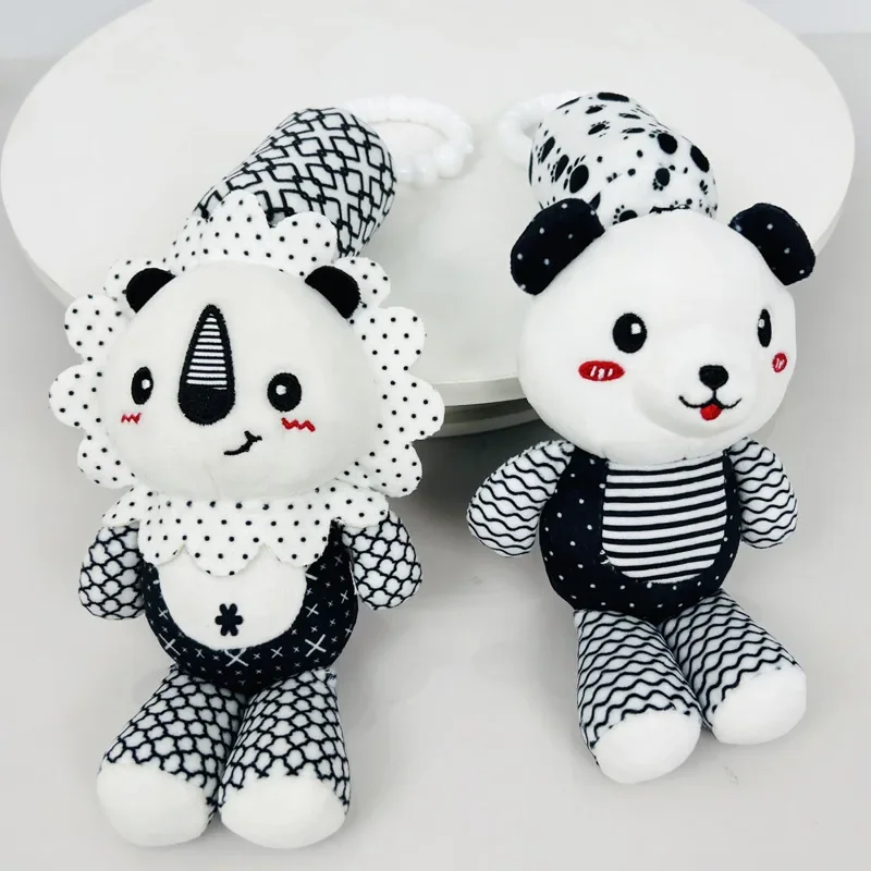 Sonajeros infantiles para recién nacido, cochecito blanco y negro, cama, cuna, campana colgante, juguetes de entrenamiento de capacidad de agarre Visual de felpa para regalo de bebé