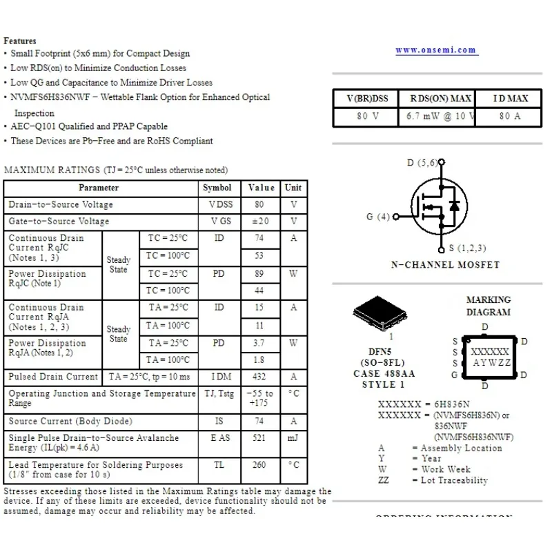 Gebraucht, nicht NEU und versendet nach dem Messen NVMFS6H836NWFT1G 836NWF DFN-8 SMD MOSFET FET, der ursprüngliche Wortcode wurde gemessen