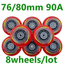 Braking wheel skate wheel roller wheel red 76mm 80mm hardness 90A good quality with smooth bearings 8wheels/lot
