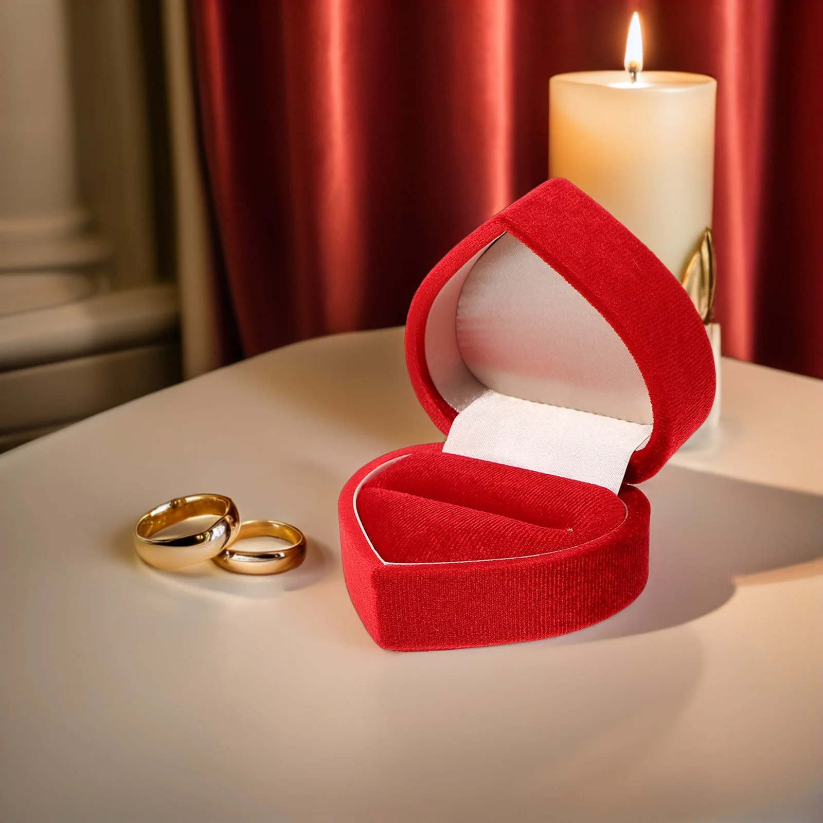 Engagement Ring Box Heart Shaped Jewelry Box Soft Ring Holder Lid for Wedding Proposal Ceremony Organizer Jewelry Organizer