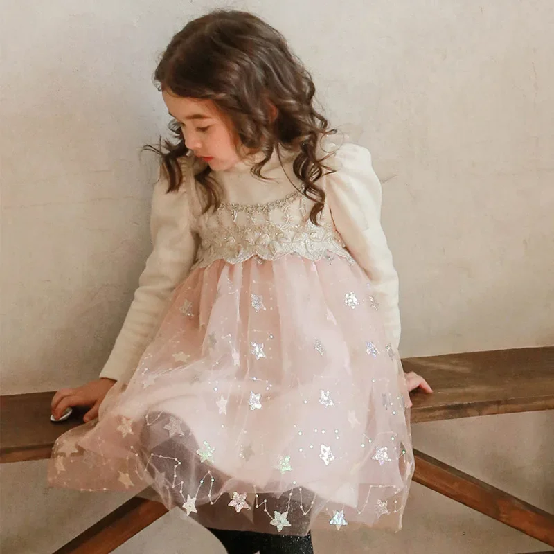 Girls Dress 2024 New Toddler Baby Girls Cute Lace Thickened Princess Dress