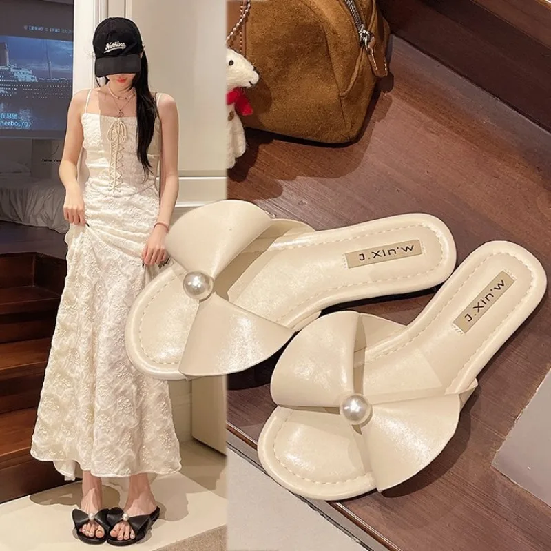

2025 Summer Designer Dress Slides Beach Shoes Women Bow Flat Slippers Women's Shoes Open Toe Flat Slippers for Women Plus Siz 40