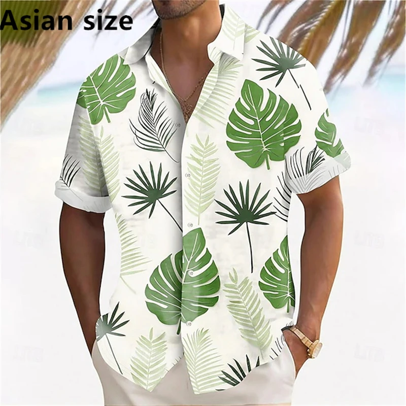 

2025 New Summer Men's Shirts Coconut Tree Tropical Flowers Printed Short Sleeve Tops Casual Shirts Hawaiian Shirt Button Shirts