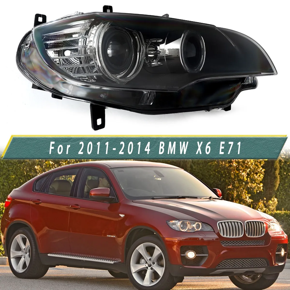 Front Right Headlight Replace For BMW X6 E71 M Sport 4-Door 2011 2012 2013 2014 Xenon Projector Headlight Direct Replacement