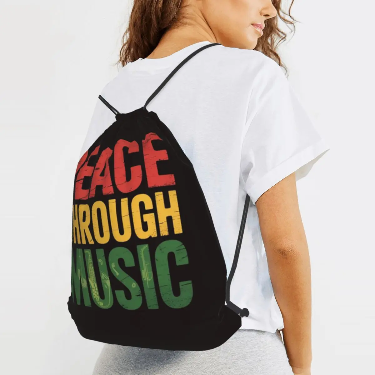 Playing For Change Peace Through Music Backpacks Fashion Drawstring Bundle Pocket Sports Bag Book Bags for Travel School
