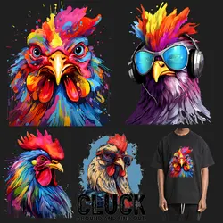 Colorful Animals Roster Iron On Patches For Clothing DIY A-level Washable Thermo Strpis Sticker On Clothes Chicken Animals Patch