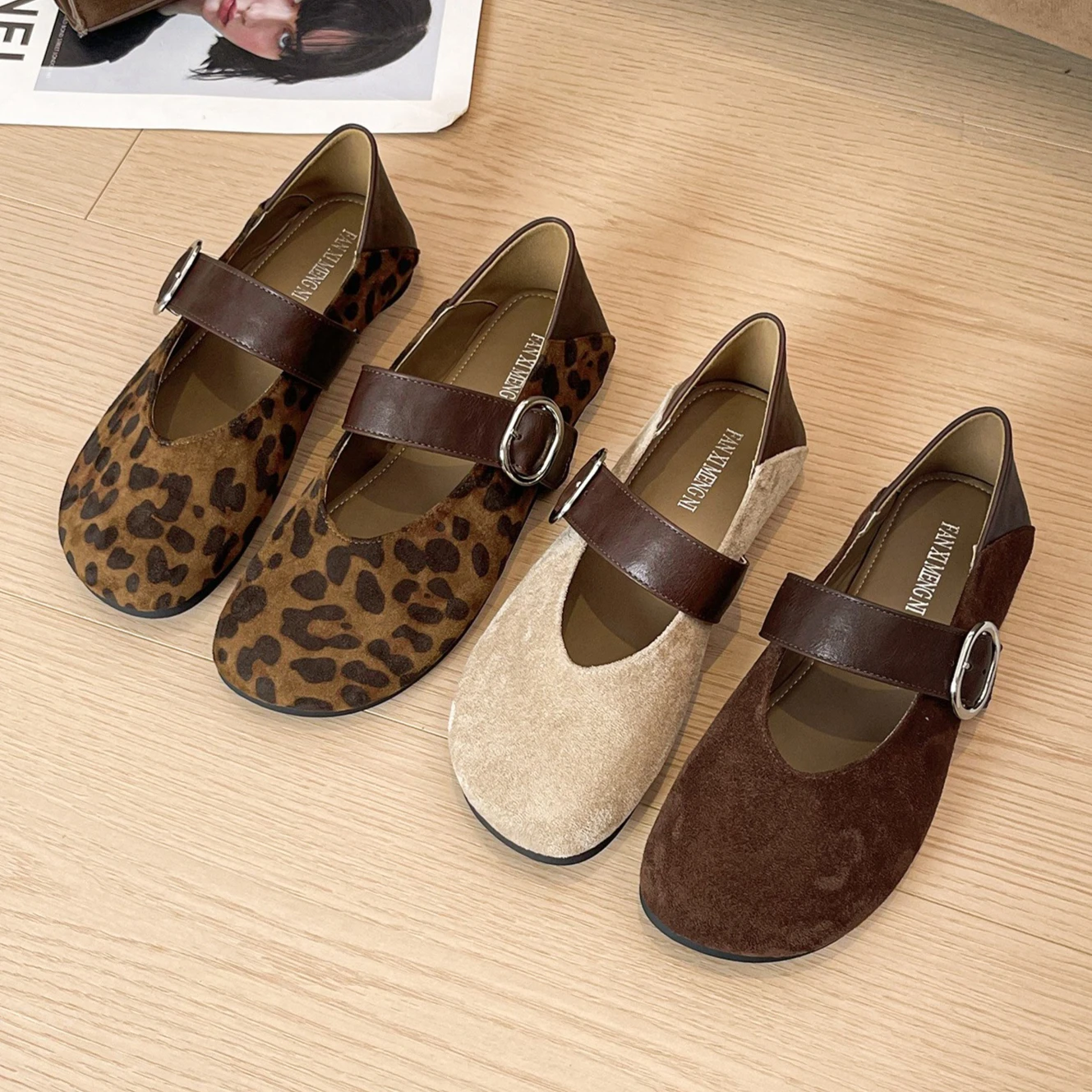 

Spring Shoes for Women Flat Shoes Fashion Leopard Print Suede Leather Casual Birken Shoes Girl Slip-on Loafers