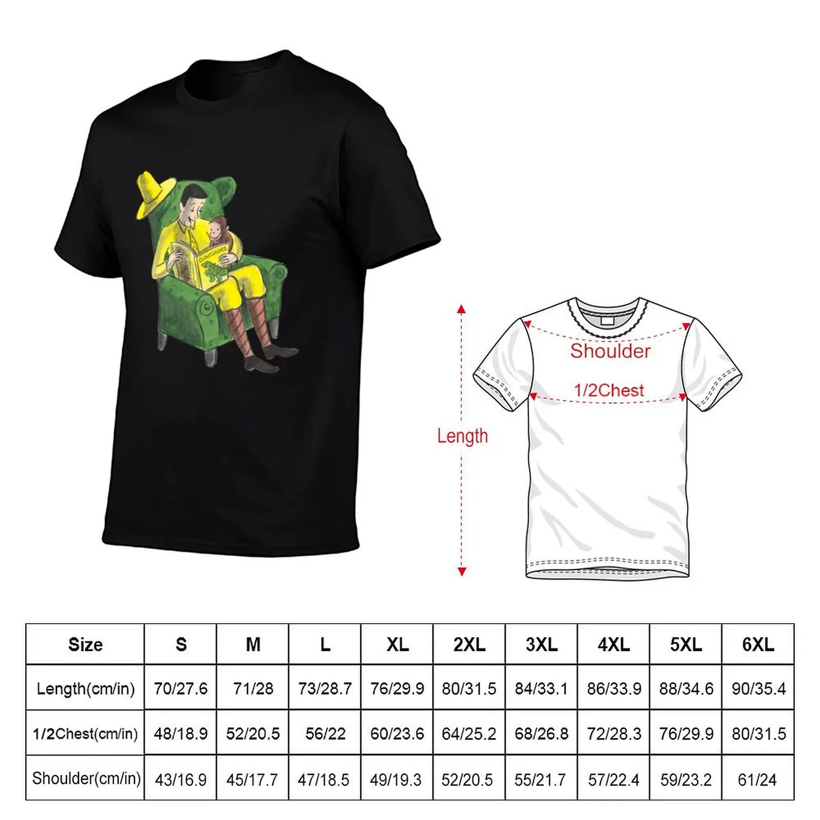 Curious George and the man with the big yellow hat T-Shirt Vintage Print Crew Neck Tee