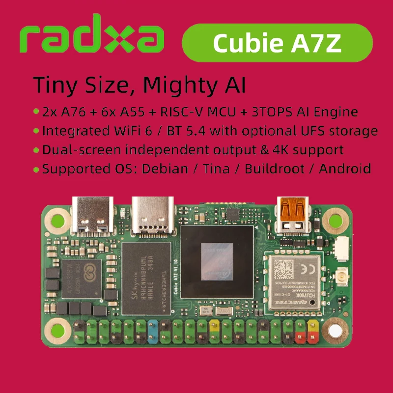 Radxa Cubie A7Z, 옥타코어 CPU, 듀얼 스크린 디스플레이, RISC-V 보조 프로세서를 탑재한 Allwinner SoC, 싱글 보드 컴퓨터