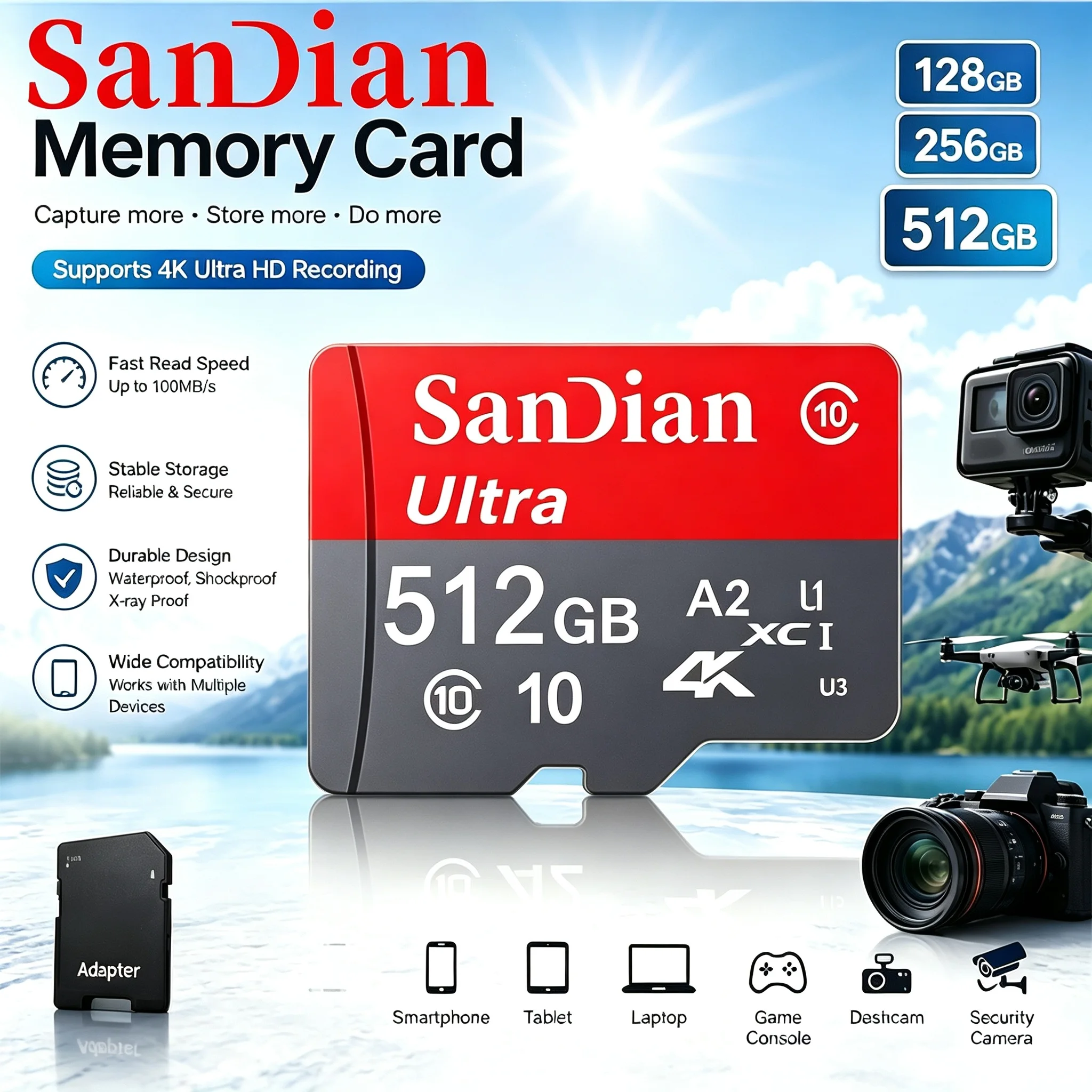 256GB 128GB 512GB 64GB High-Capacity Micro TF SD Card TF Cards SD Cards Memory Card V60 for Phone/Gaming Console/PC/Camera