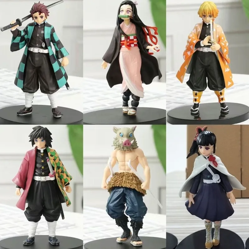 Demon slayer figura animação periférica tanjiro yadouzi zenitsu zenituma conjunto completo ornamento modelo presente de aniversário atacado