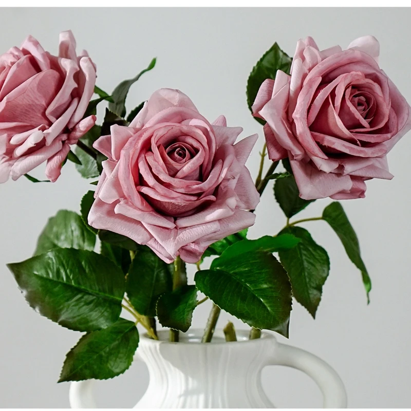 5Pcs Real Touch Rose Artificial Flowers Luxury Home Decoration Dining Table Party Moisturizing Rose Wedding Floral Arrangement