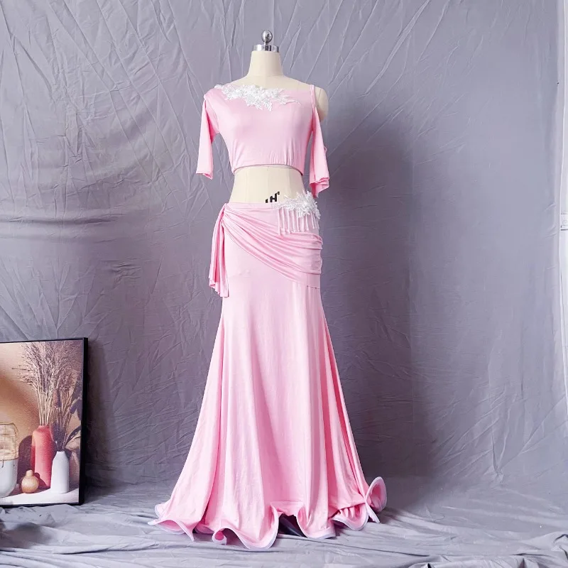 زي الرقص الشرقي المخصص، ملابس الممارسة الشرقية، ملابس الأداء الجماعي للمبتدئين، مجموعة تنورة ذيل السمكة المخصصة