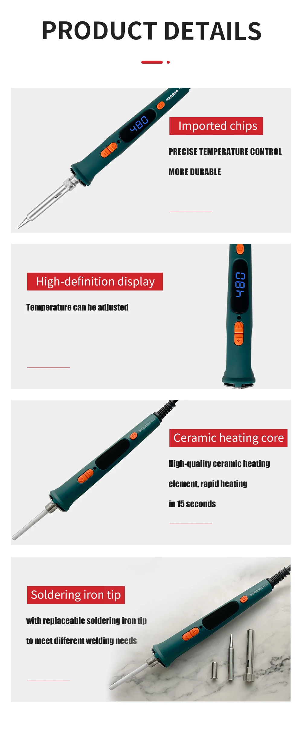 100 W/120 W Digitale Lötkolben Kit Reparatur Löten Werkzeug Set Elektrische Lötkolben Dual Kalibrierung Temperatur 200-600C – Detail 9
