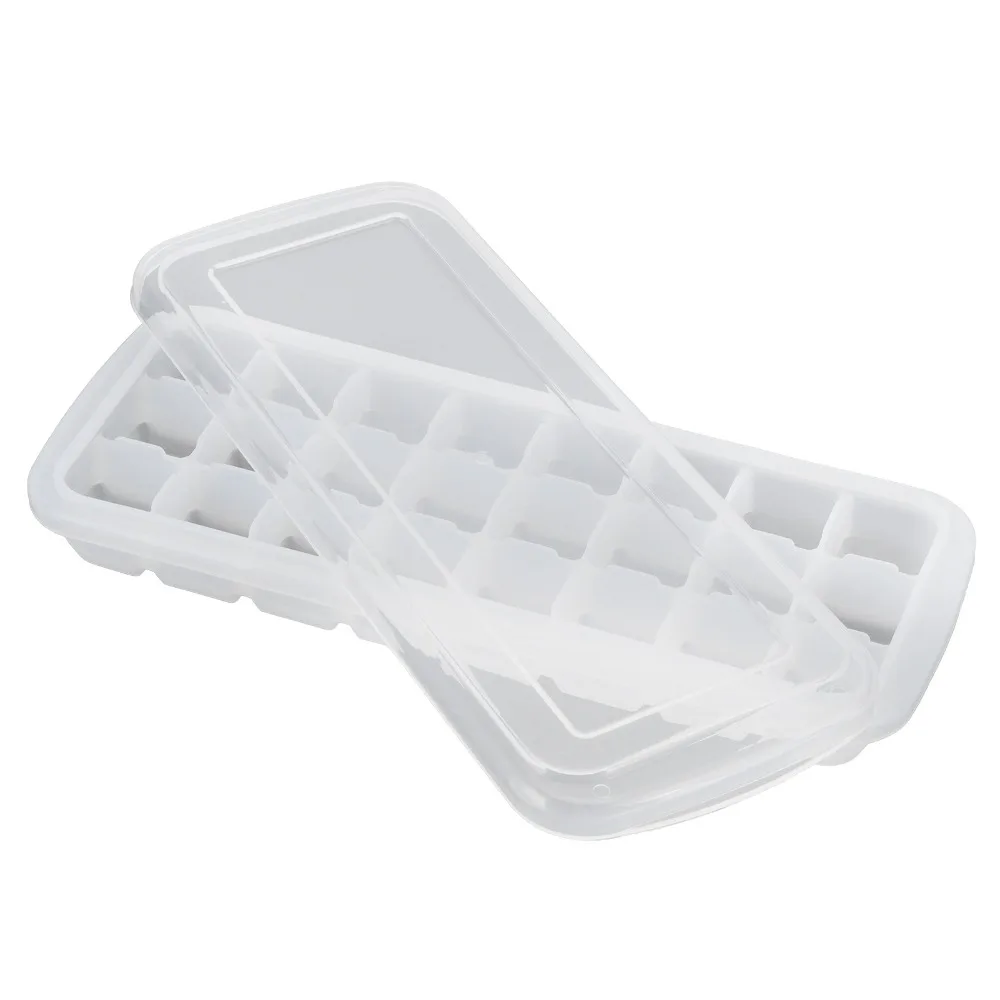 24 Grid Ice Cube Mold With PP Lid Silicone Ice Cubes Tray Easy Release Stackable Design Small Cubes Ice Tray For Iced Coffee