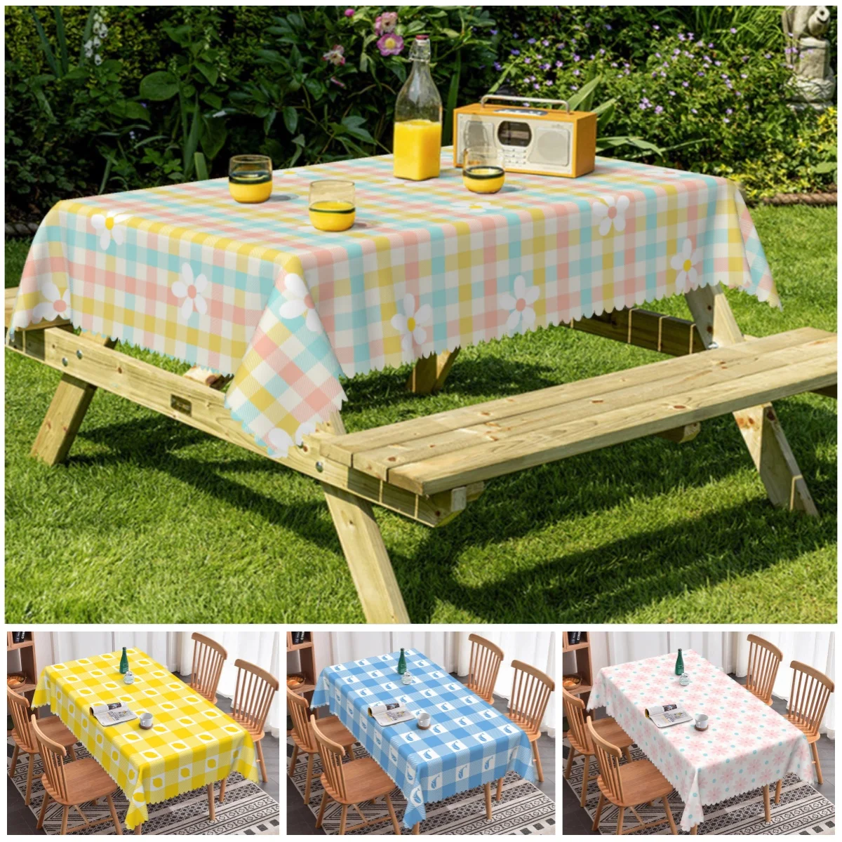 Colorful Grid Tablecloth Polyester Printed Table Cover Waterproof Oilproof Design for Room Kitchen Home Birthday Party Decors