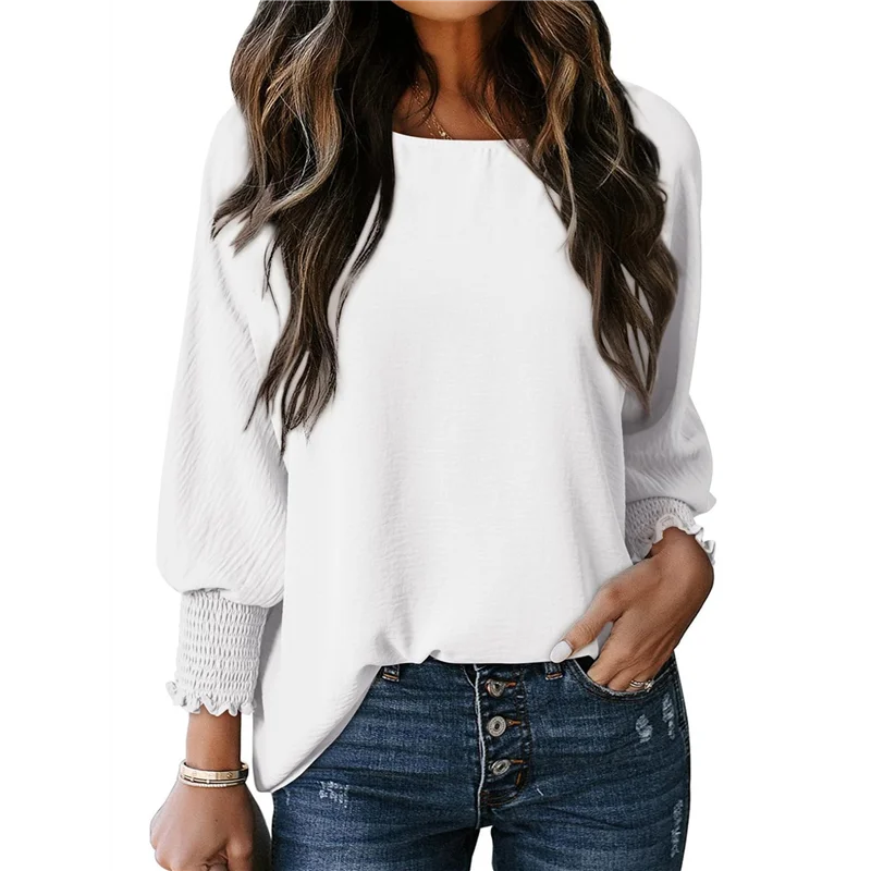 

CGS-Women Blouses Dressy Casual Boat Neck 3/4 Length Sleeve Womens Tops With Smocked Cuff