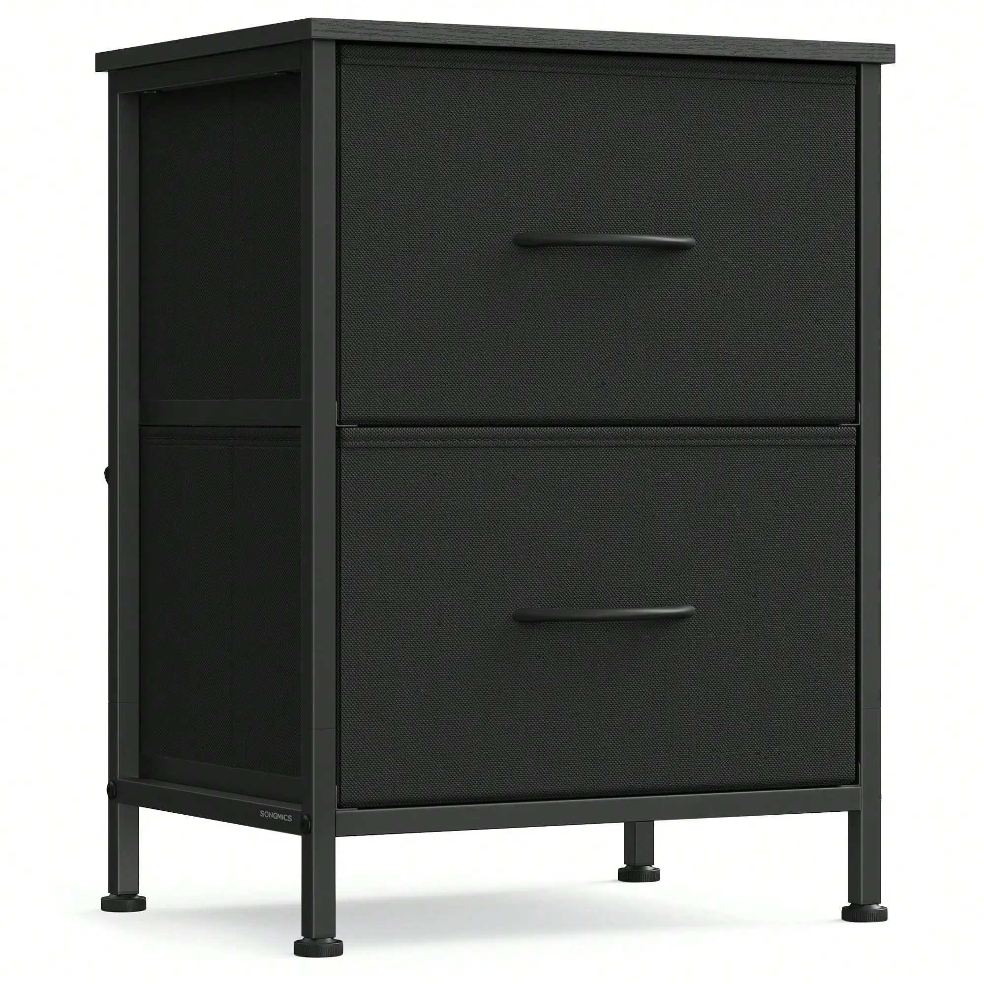 SONGMICS Dresser For Bedroom, Chest Of Drawers, Nightstand, Steel, MDF, 2 Non-Woven Fabric Drawers, Storage Organizer Unit, Closet, Entryway, Ink Black And Ebony Black