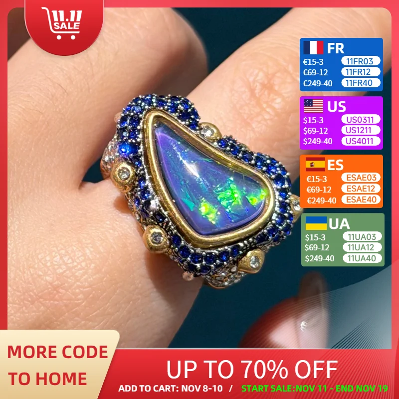 

Vintage Opal Rings Green Irregular Foot Elegant Woman Gold Color Rhinestone Adjustable Quality Luxury Jewelry Designer Christmas