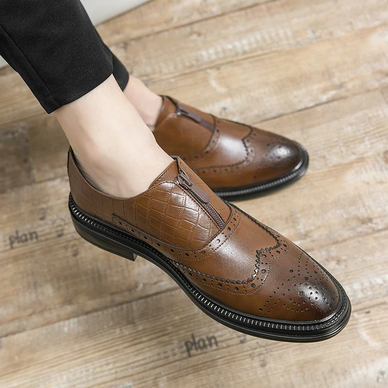 

Men Prom Dress Shoes Handmade Brogue Brown Wedding Shoes Men Flats Leather Shoes Slip-On Oxfords Formal Original Loafers Fashion