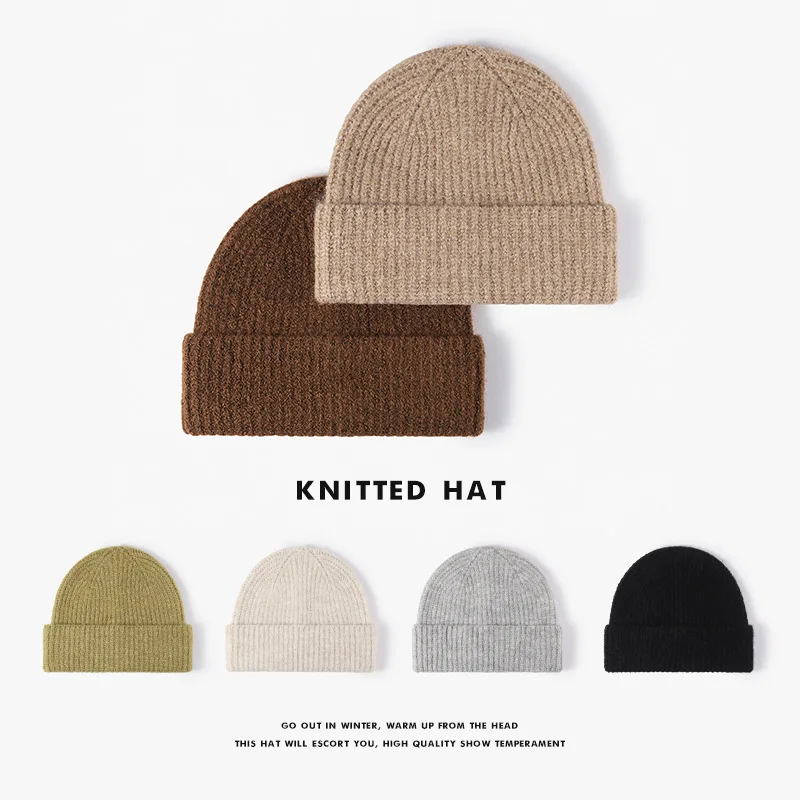 

Winter Outdoor Warm Cap Thick Knit Hat women's Big Head Hats Looks Small Versatile Caps Brimless Pullover Woolen Hat 4m667