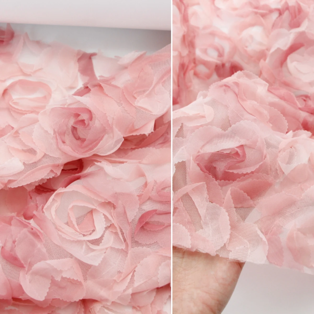

Heavy Work Precision Light Pink to Deep Pink adient 3D Rose Emed Tulle Fabric for Ball Gowns And Skirts Home Fabric