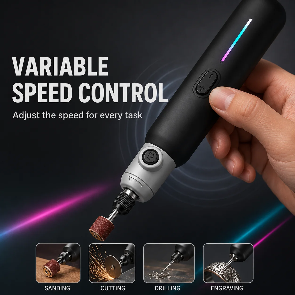 Cordless Rotary Tool, Variable Speed Mini Engraver for Sanding, Cutting, Drilling, Polishing & DIY Crafts
