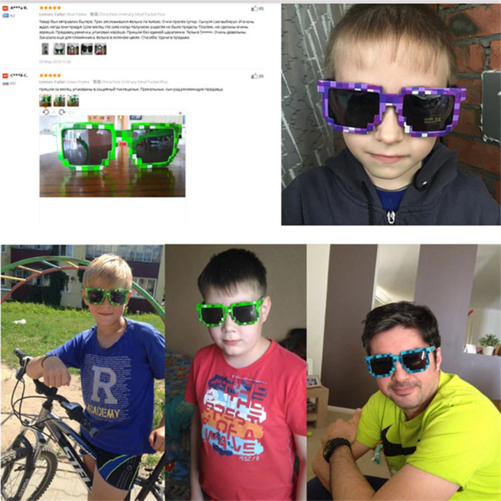 Thug Life Square Pixel Cool Mosaic kolorowe okulary przeciwsłoneczne idealne dla dzieci i dorosłych prezenty zabawki i gry Cosplay