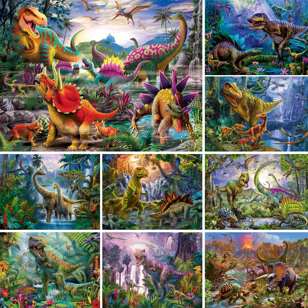 5D Diy Diamond Embroidery Dinosaur Paradise Full Drill Diamond Painting Needleworks Cross Stitch Home Decor J3567