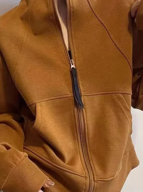 American Style Retro Zipper Short Hoodie Jacket Women's Spring New Small Size Stand Collar Top Comfortable Loose Fit Long Sleeve