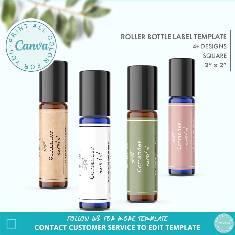 Editable Design Floral Essential Oil Label Printable Minimal 10 ml Roller Bottle Label DIY Square Small Bottle Wrap Around Label
