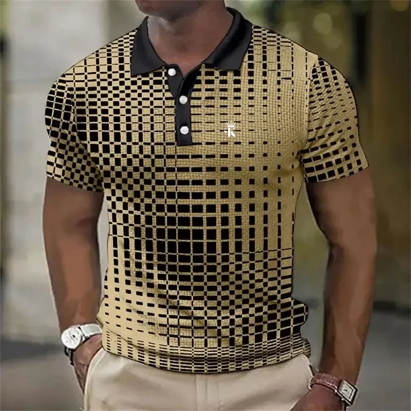 

Men's Smooth Color Block Graphic 3D Printed Polyester Polo Shirt Outdoor Sports Golf Tops Autumn Casual Loose Lapel Button Shirt