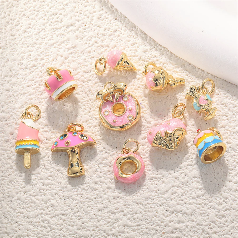 Pink Delicate Oil Dripping Necklace Pendant Ice Cream Cake Mushroom Donut Candy Diy Food Charms For Jewelry Making Luxury Crafts