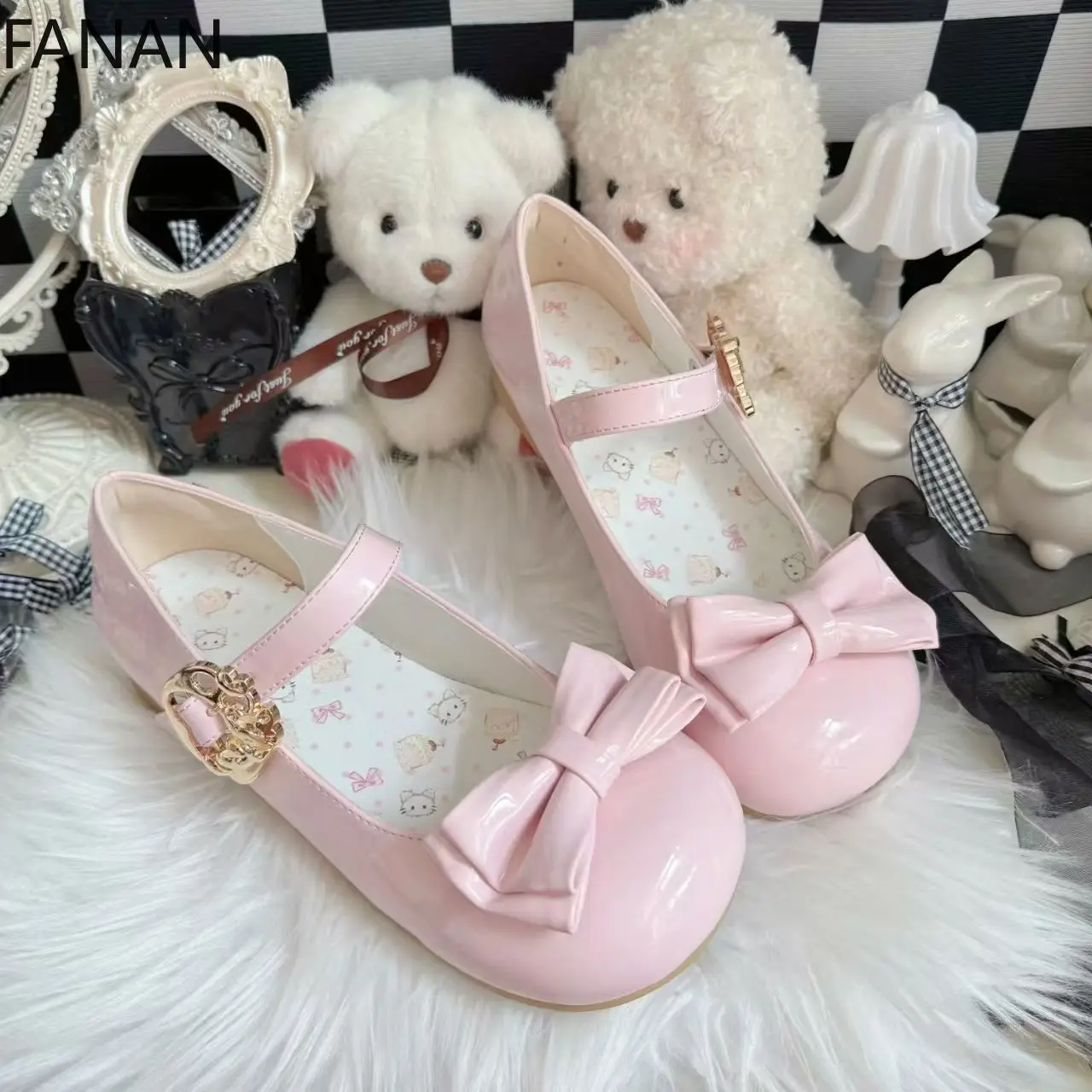 

2025 New Plus Size Lolita Flats Shoes Heel Kawaii Pink Leather Cute Platform Elegant Princess Sandals Summer Dress Pumps