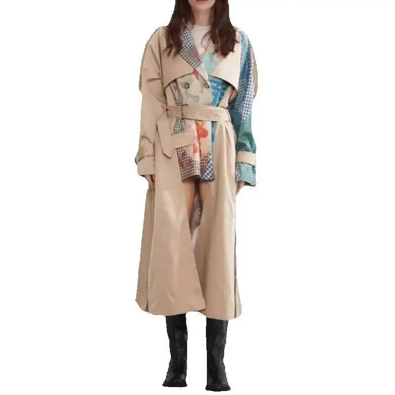 

HUISONG British Style Niche High Street Jacket Women Autumn New Style Painted Print Personalized Long Trench Coat Fashion 2025